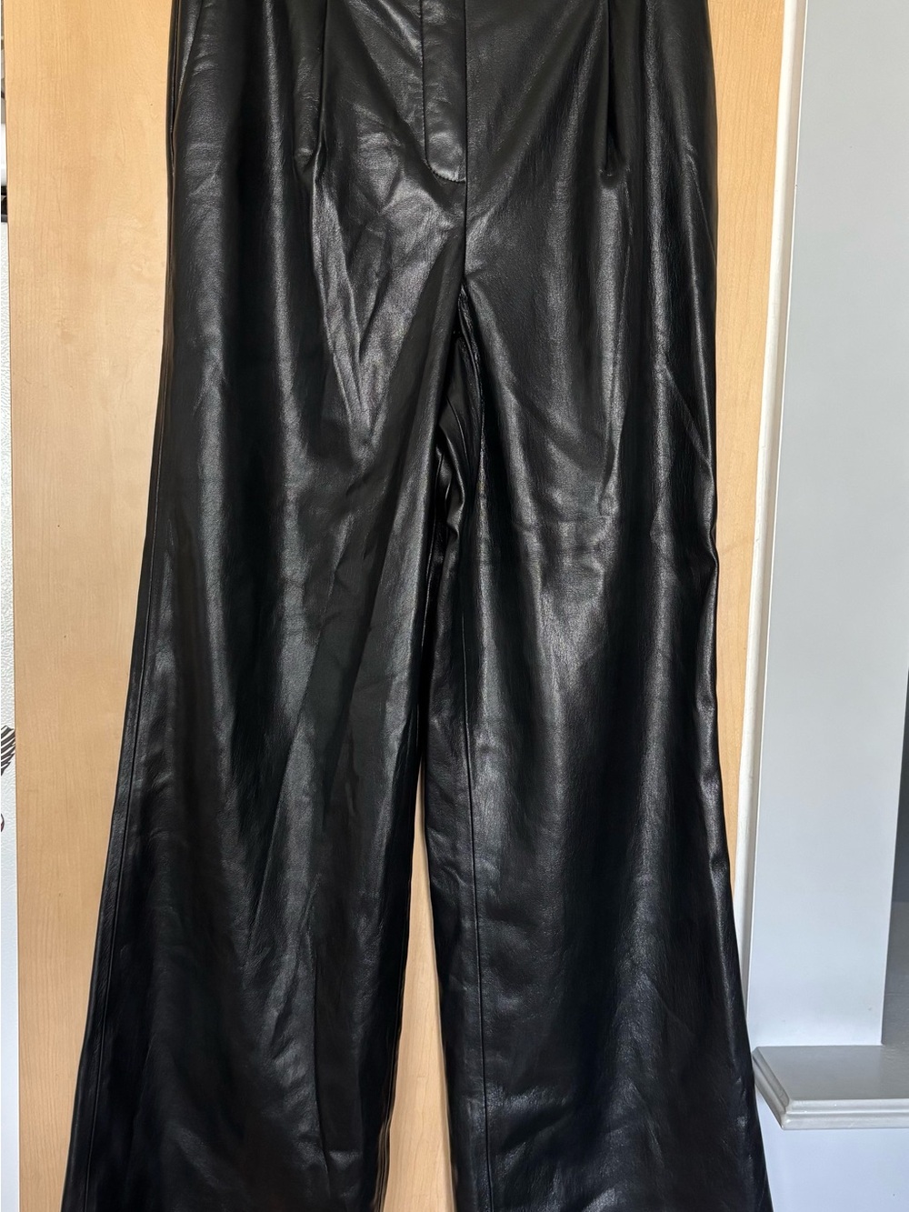 Donna Karan Black Faux Leather Waistband Detail Pants